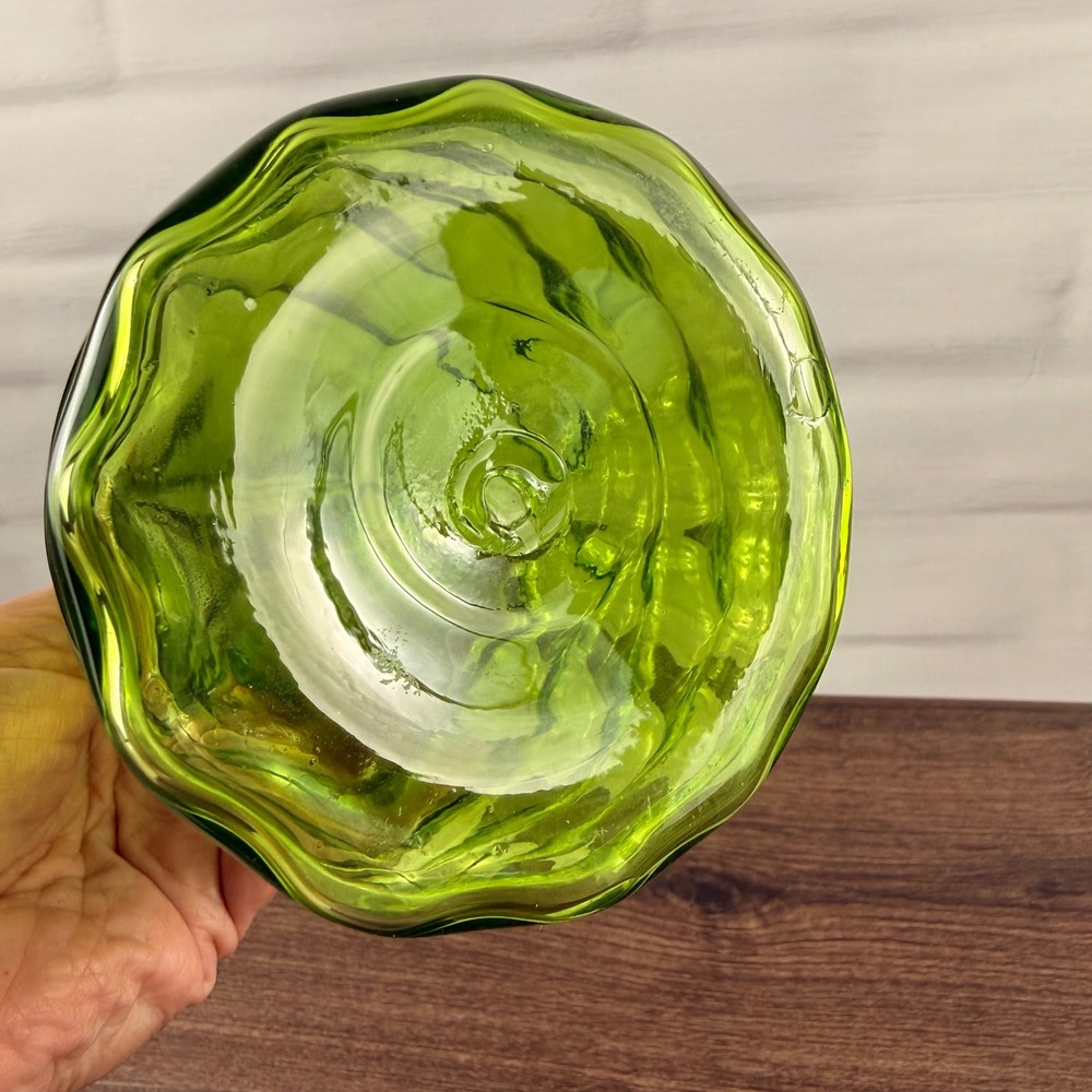 Blenko 64E Honeycomb Vase Olive Green Glass Mid Century Modern - Picture 2 of 8